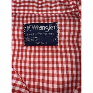 Vintage Wrangler Western Shirt Mens 17 Red Gingham Pearl Snap Short Sleeve USA